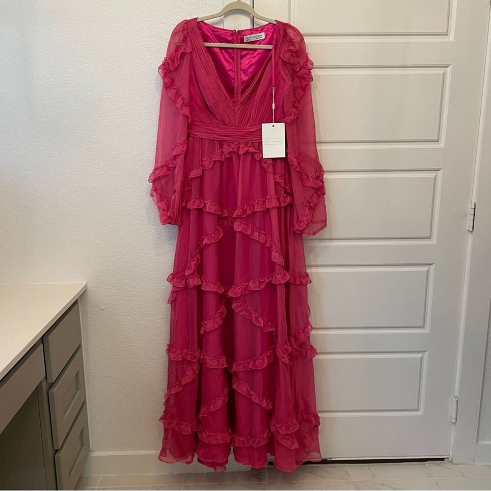Mac Duggal A68223 Cascaded Ruffles Puff Sleeve Gown - Picture 4 of 7